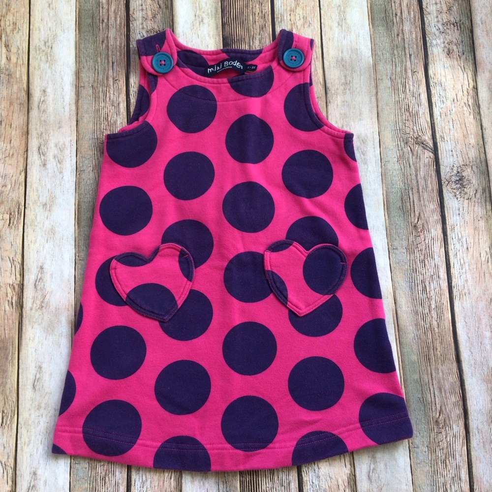 Mini Boden Polkadot Heart Pocket Pinnie Dress